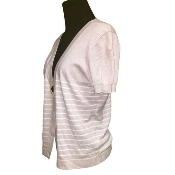 Womens Pure Collection Size 8/10 Short Sleeved Button up Striped Cardigan - Picture 3 of 5